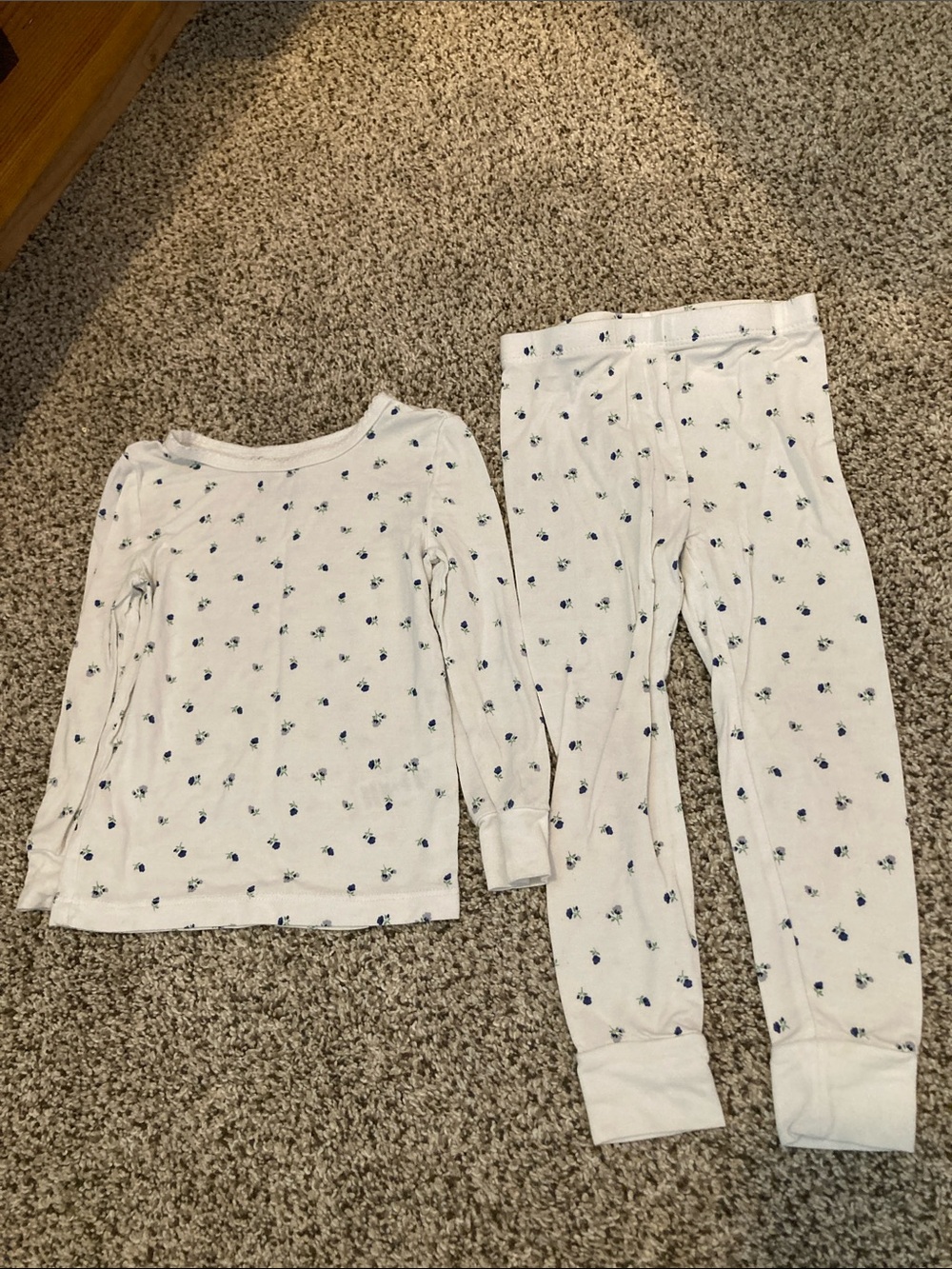 Little Me White Pajama Set with Blue Flowers